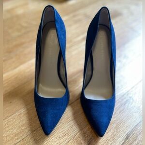 Saks Fifth Avenue Elegant Navy Blue Suede Women's Heels 5